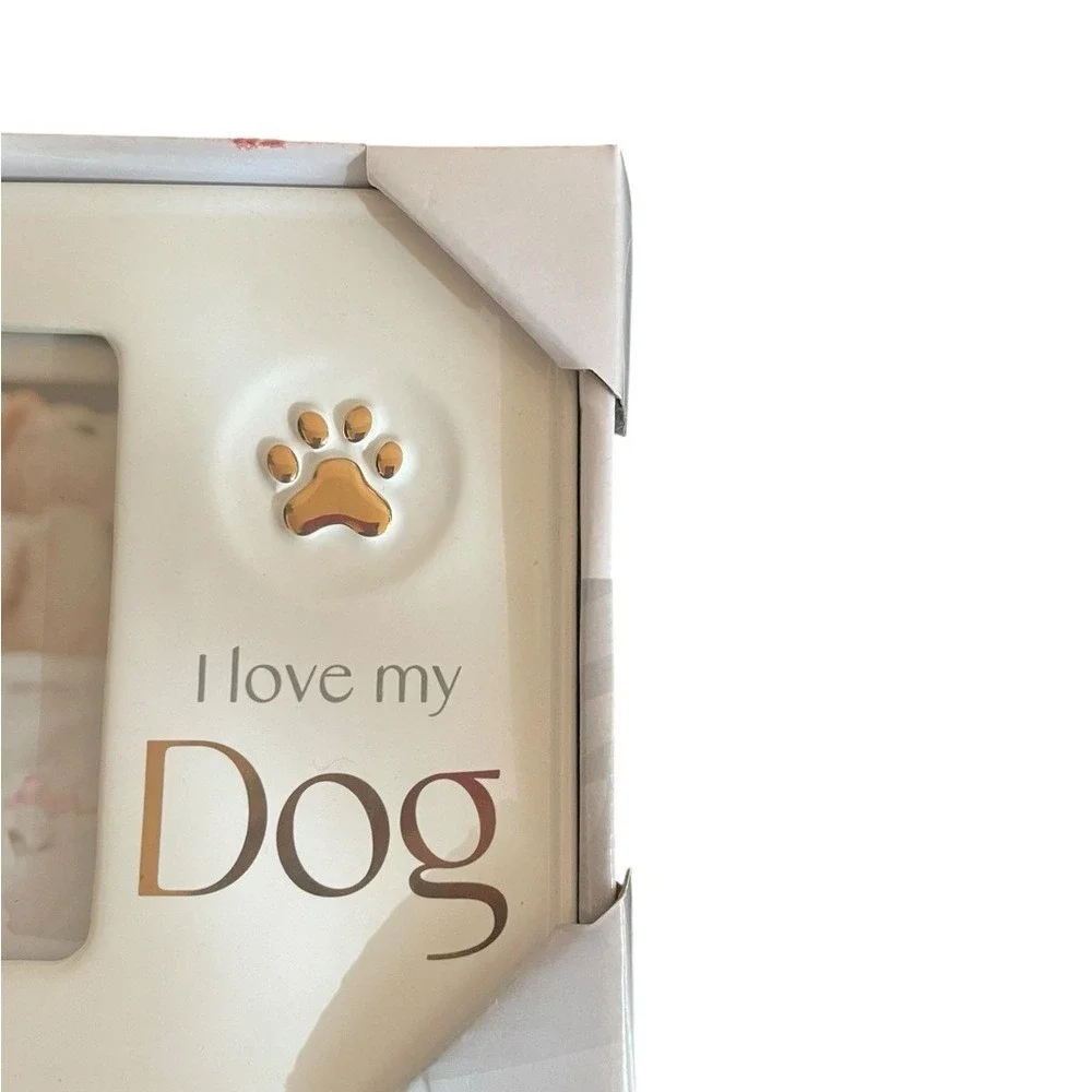 Malden International Designs I‎ Love My Dog Ceramic 4x4 Picture Frame Cream Gold